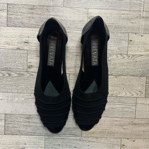 Prevata 
Black Low Length Open Toe Wedged Shoes